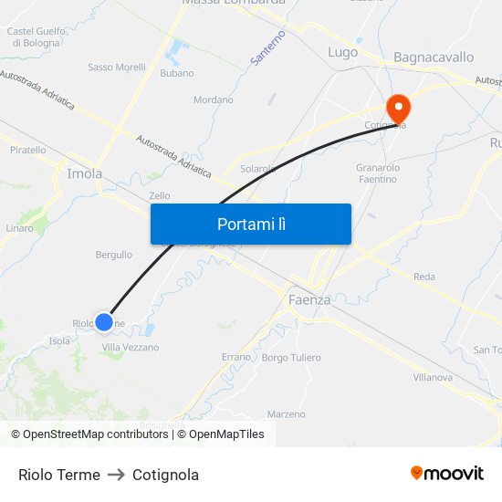 Riolo Terme to Cotignola map