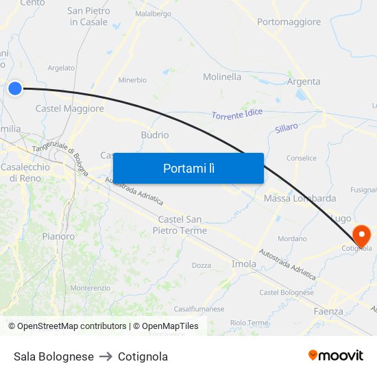 Sala Bolognese to Cotignola map