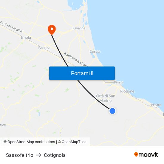 Sassofeltrio to Cotignola map