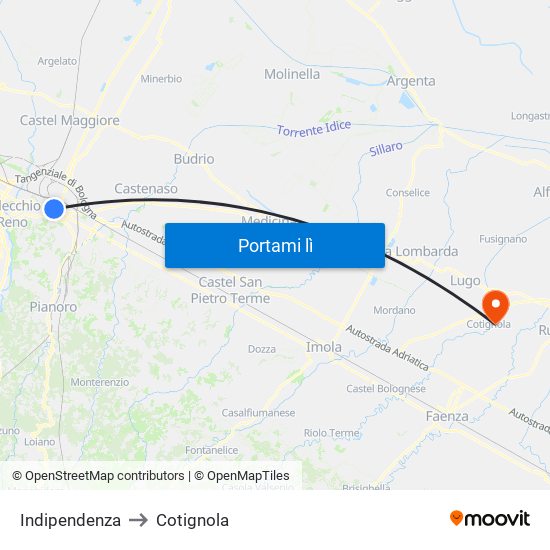 Indipendenza to Cotignola map