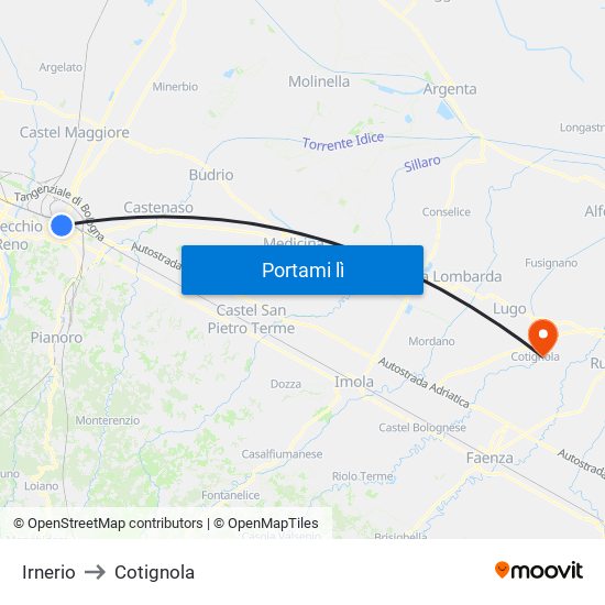 Irnerio to Cotignola map