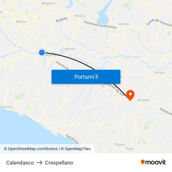 Calendasco to Crespellano map