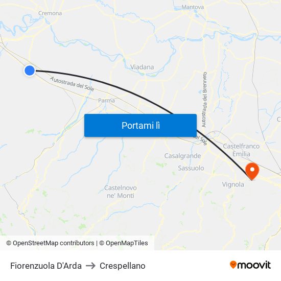 Fiorenzuola D'Arda to Crespellano map