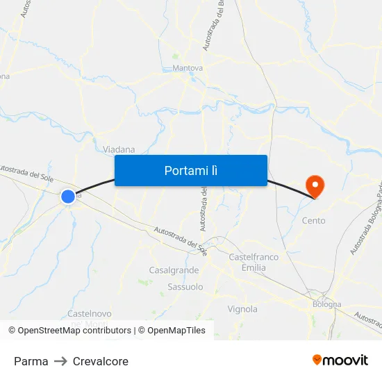 Parma to Crevalcore map