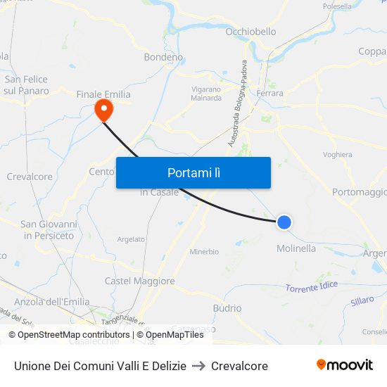 Unione Dei Comuni Valli E Delizie to Crevalcore map