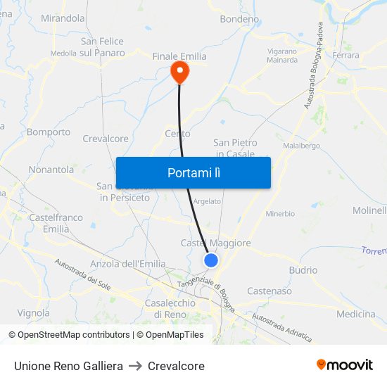 Unione Reno Galliera to Crevalcore map