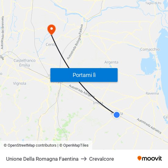 Unione Della Romagna Faentina to Crevalcore map