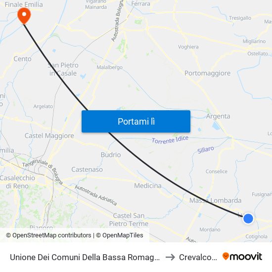 Unione Dei Comuni Della Bassa Romagna to Crevalcore map