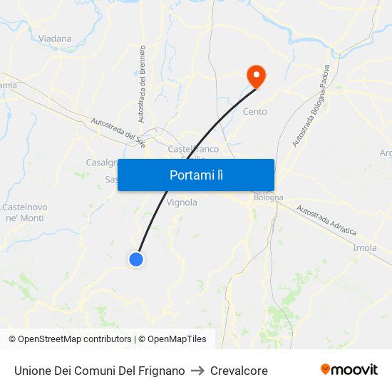 Unione Dei Comuni Del Frignano to Crevalcore map