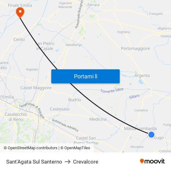 Sant'Agata Sul Santerno to Crevalcore map