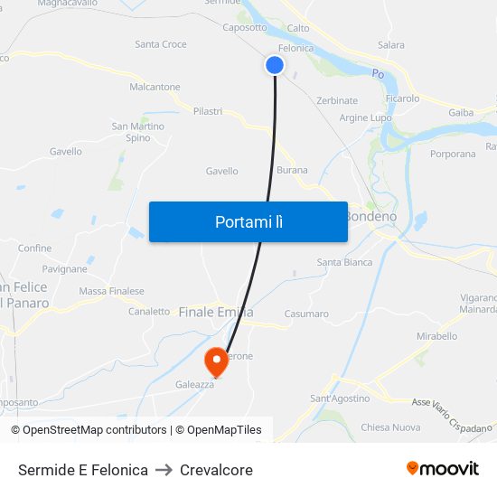 Sermide E Felonica to Crevalcore map