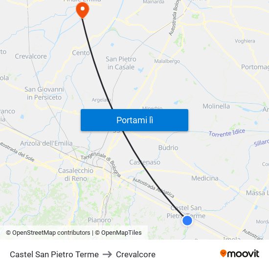 Castel San Pietro Terme to Crevalcore map