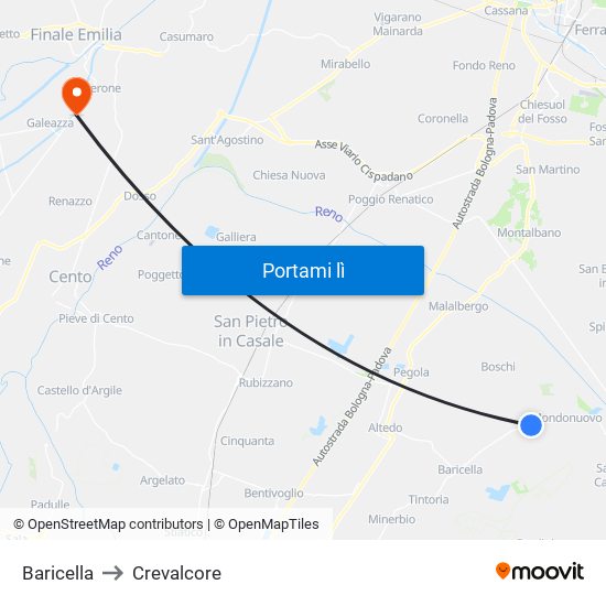 Baricella to Crevalcore map