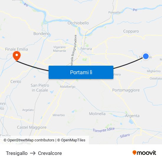Tresigallo to Crevalcore map