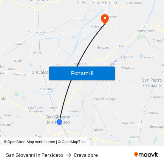 San Giovanni In Persiceto to Crevalcore map