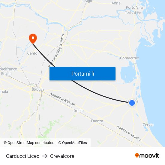 Carducci Liceo to Crevalcore map