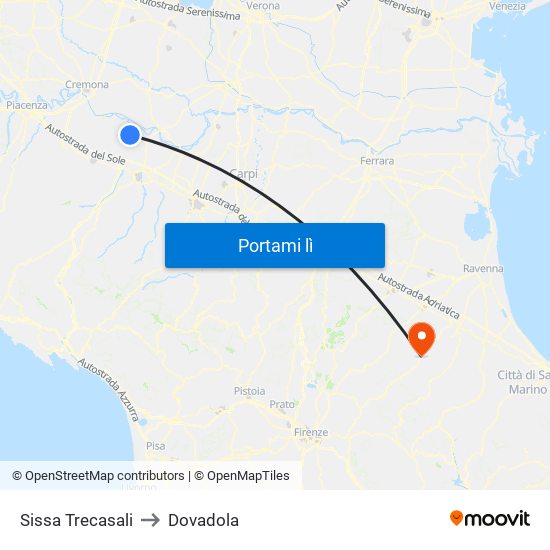 Sissa Trecasali to Dovadola map