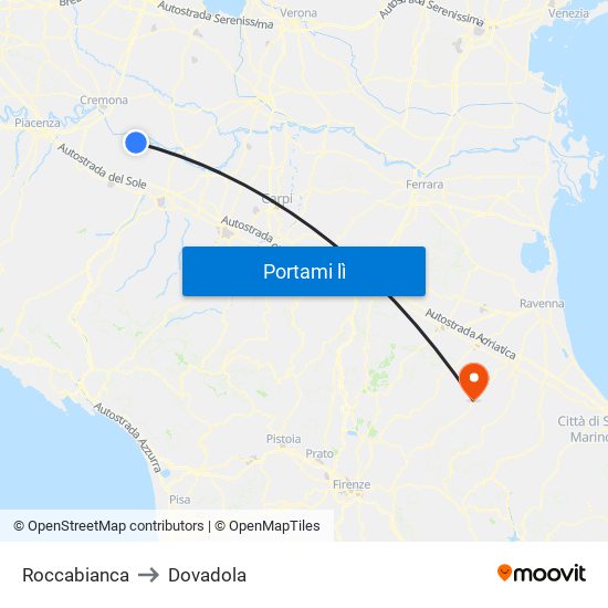 Roccabianca to Dovadola map