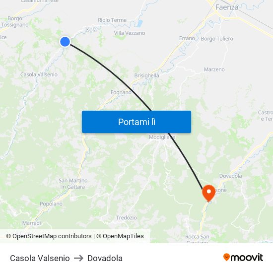 Casola Valsenio to Dovadola map