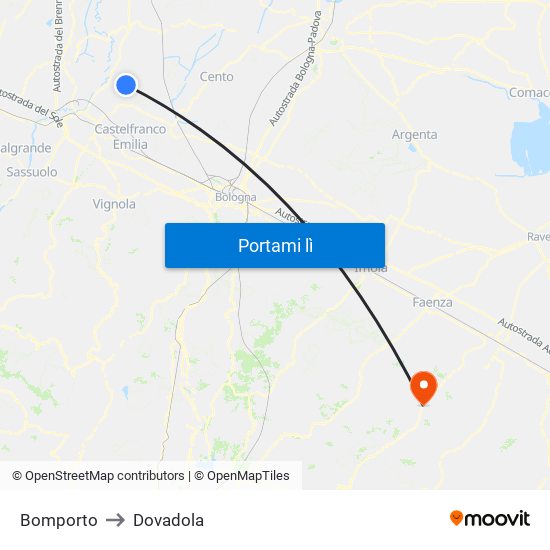 Bomporto to Dovadola map