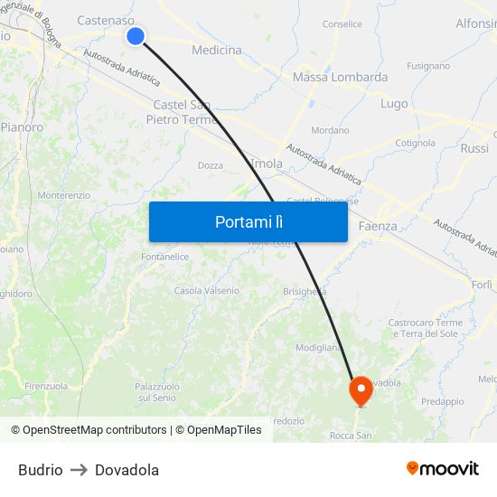 Budrio to Dovadola map