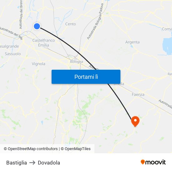 Bastiglia to Dovadola map