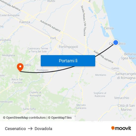 Cesenatico to Dovadola map