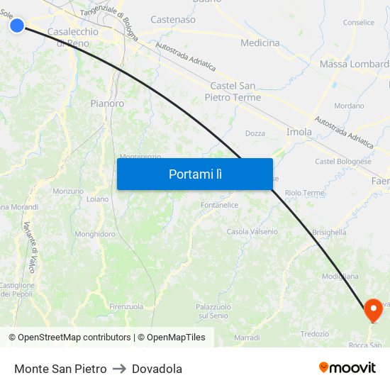 Monte San Pietro to Dovadola map