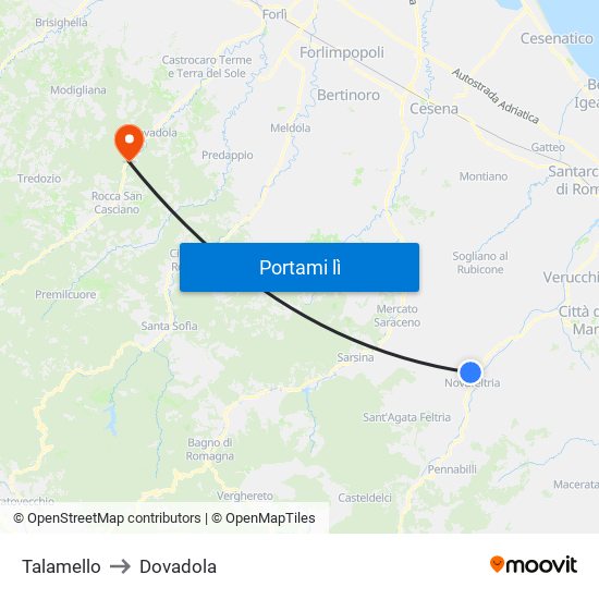 Talamello to Dovadola map