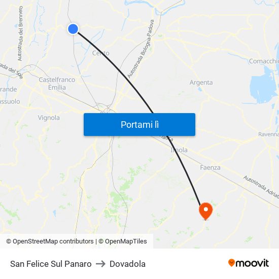 San Felice Sul Panaro to Dovadola map