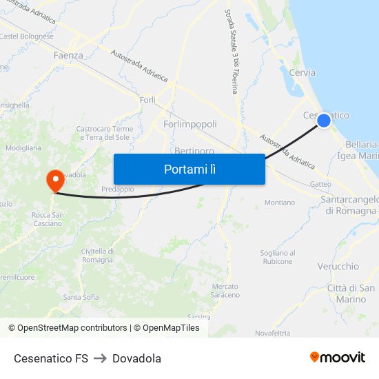 Cesenatico FS to Dovadola map