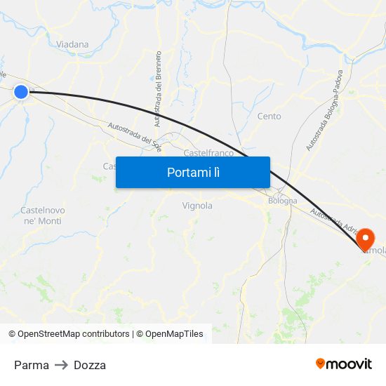 Parma to Dozza map