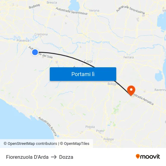 Fiorenzuola D'Arda to Dozza map