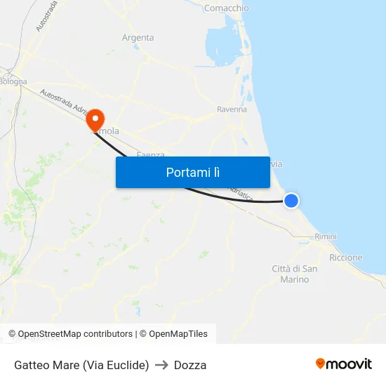 Gatteo Mare (Via Euclide) to Dozza map