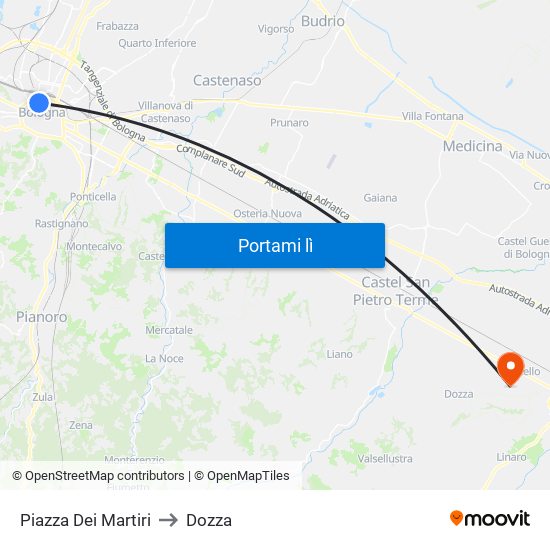 Piazza Dei Martiri to Dozza map
