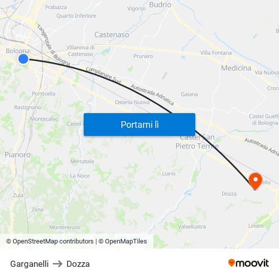 Garganelli to Dozza map