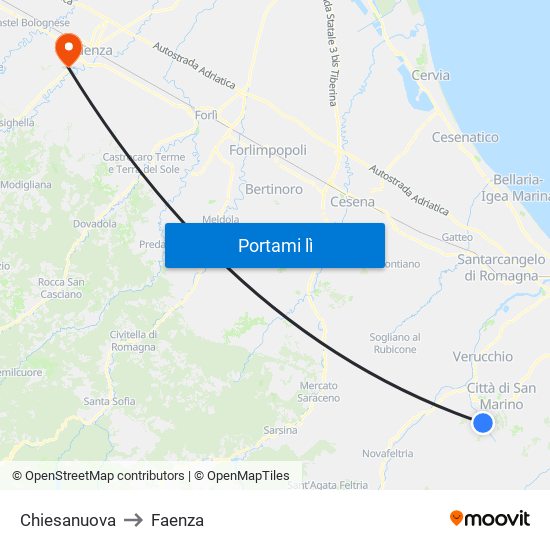 Chiesanuova to Faenza map