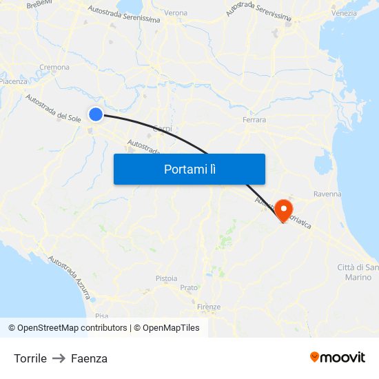 Torrile to Faenza map