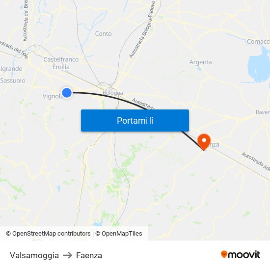 Valsamoggia to Faenza map