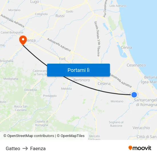 Gatteo to Faenza map