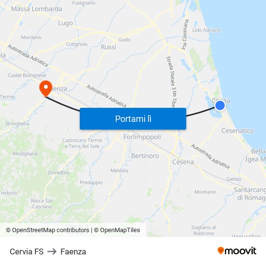 Cervia FS to Faenza map