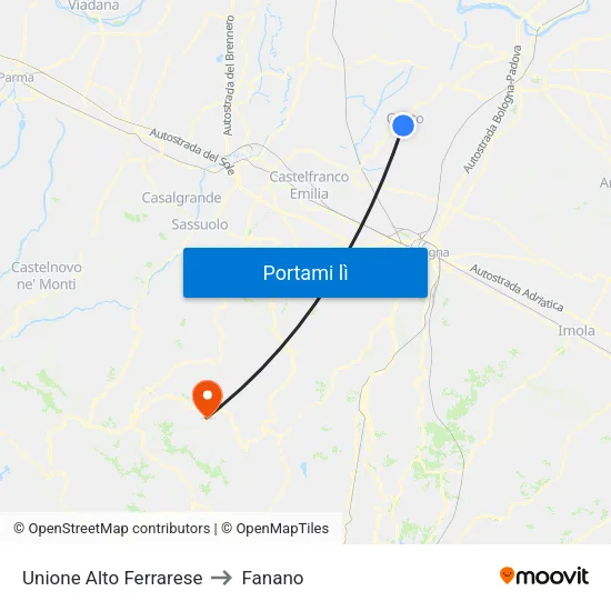Unione Alto Ferrarese to Fanano map