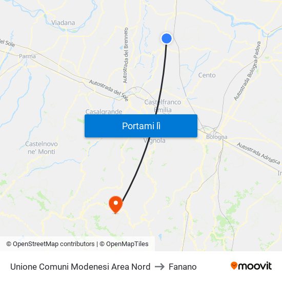 Unione Comuni Modenesi Area Nord to Fanano map