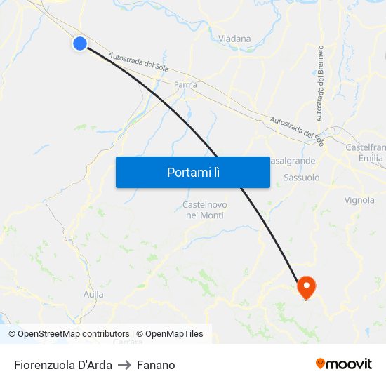 Fiorenzuola D'Arda to Fanano map