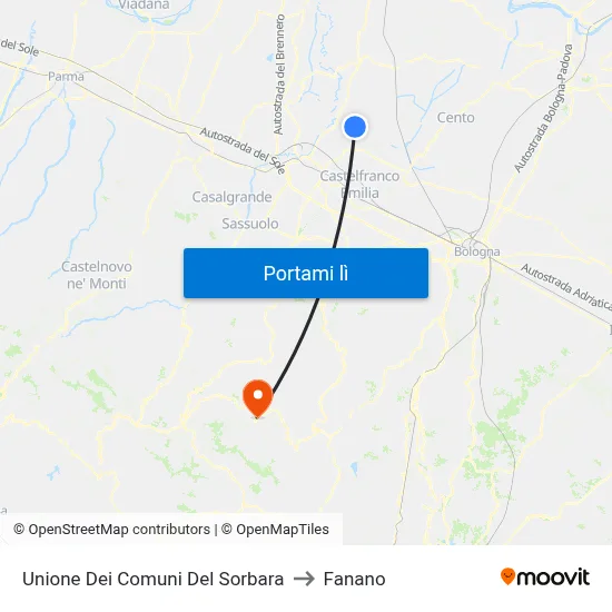 Unione Dei Comuni Del Sorbara to Fanano map