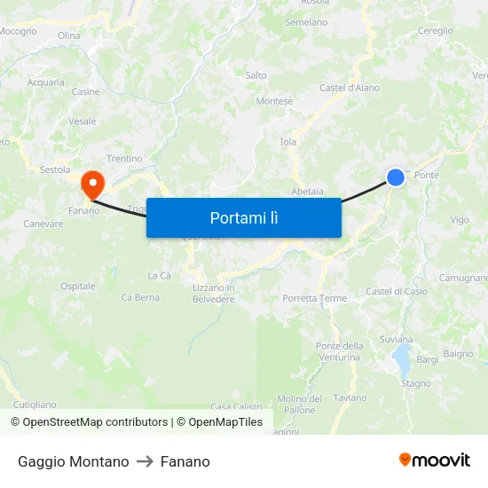 Gaggio Montano to Fanano map