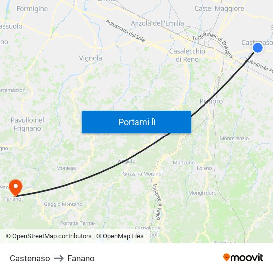 Castenaso to Fanano map
