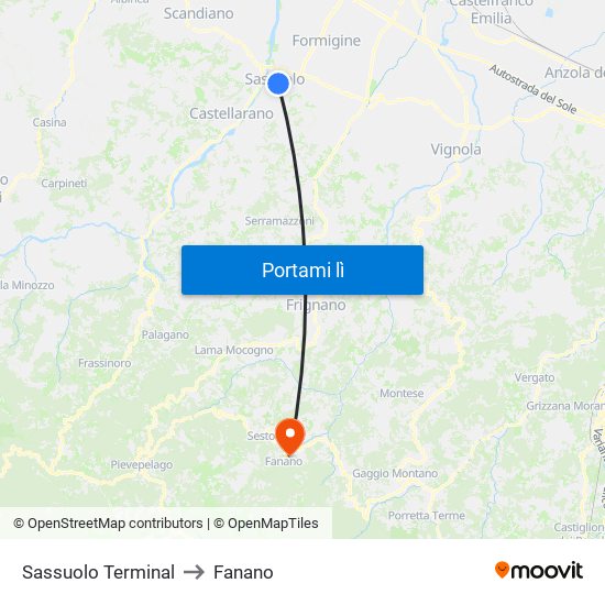 Sassuolo Terminal to Fanano map