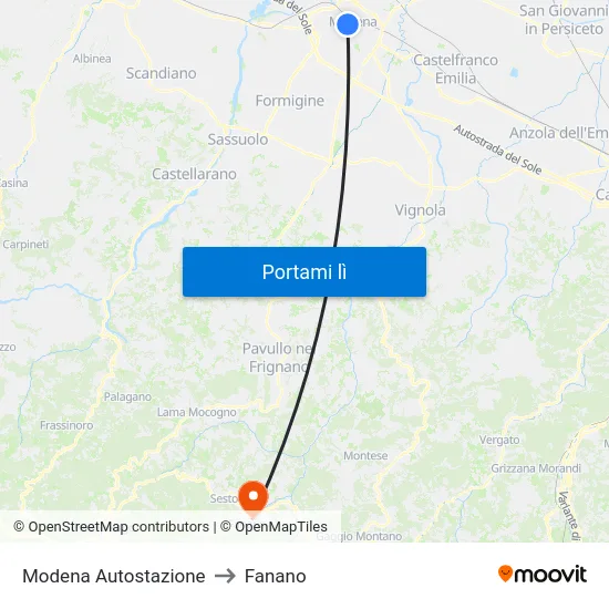 Modena  Autostazione to Fanano map