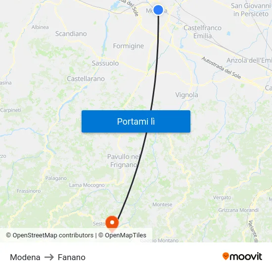 Modena to Fanano map